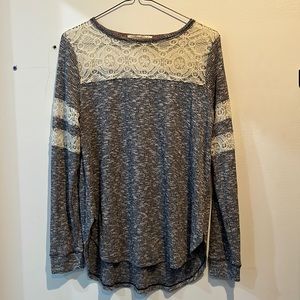Rewind Lace and Blue Long Sleeve Top
